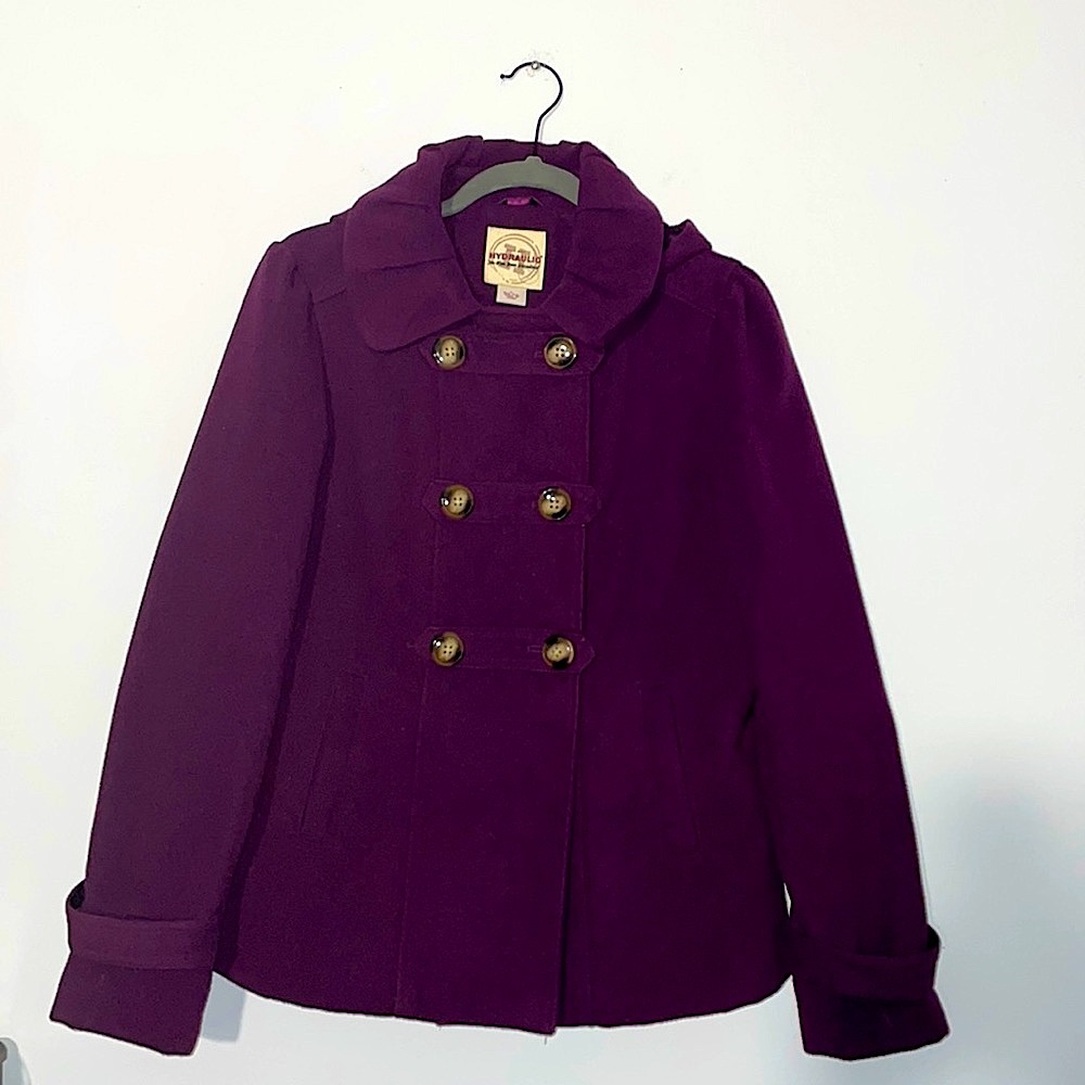 Hydraulic purple hooded pea- coats size large